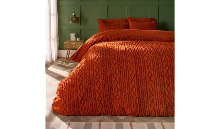 OHS Cable Knit Fleece Duvet Cover Set Bedding Rust - King