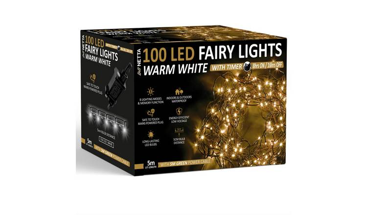 NETTA 100 LED 5m Christmas Fairy String Lights with Timer - Warm White