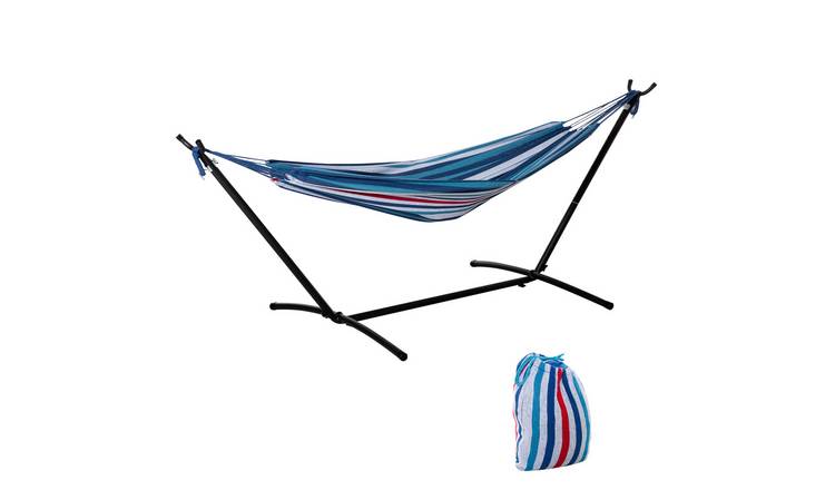 Outsunny Metal Hammock with Stand and Portable Carrying Bag - Blue and White