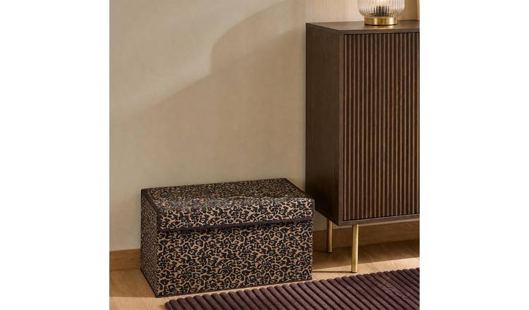OHS Leopard Print Large Collapsible Storage Box With Lid - Brown