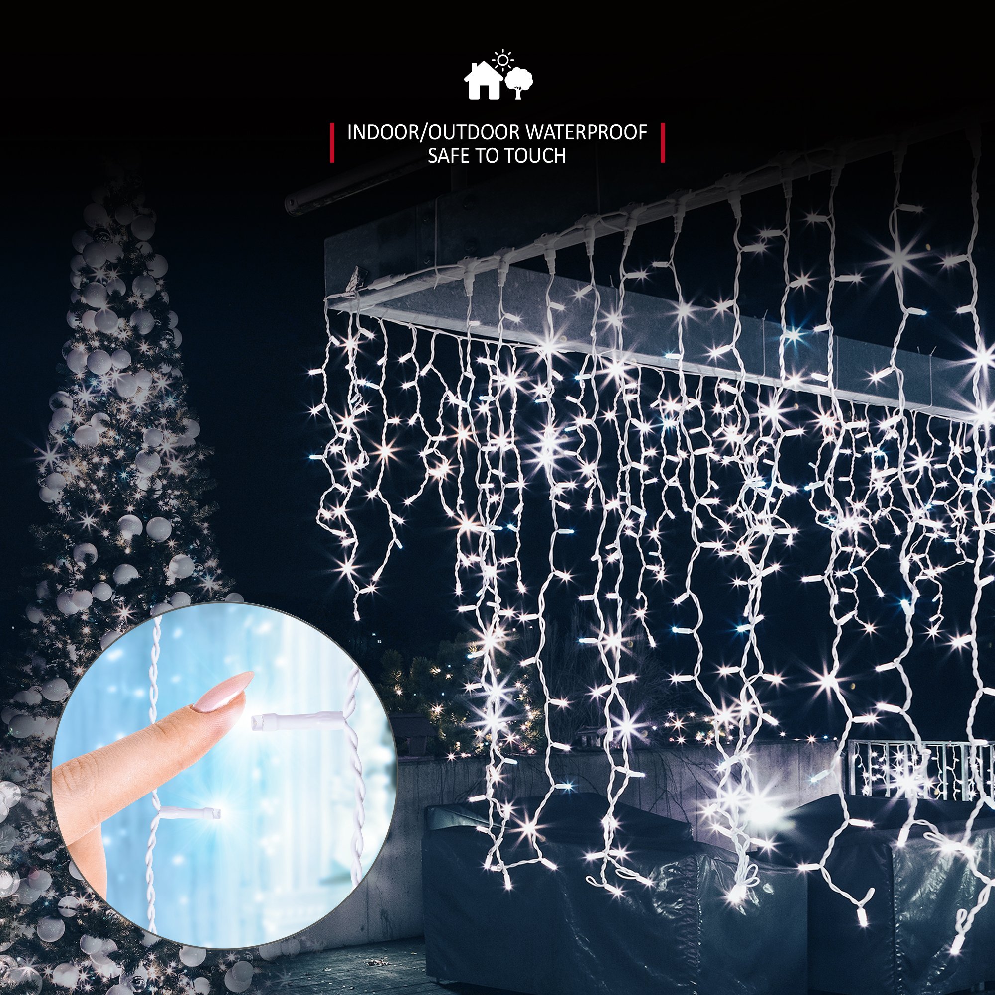 NETTA 15m 480 LED Outdoor Icicle Christmas Lights with Timer - Cool White - Image 4