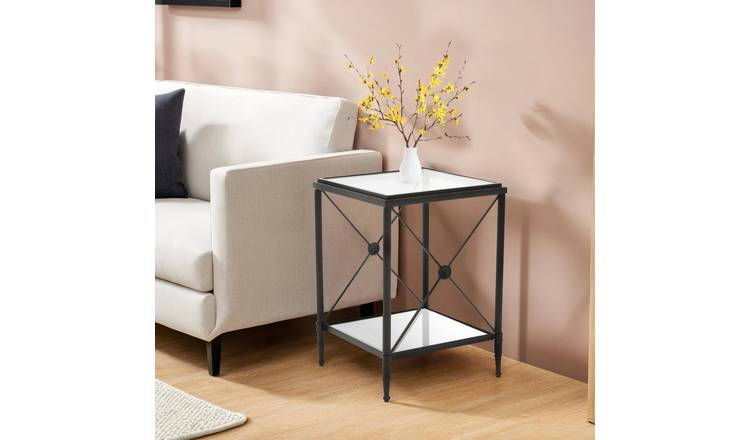 Orsina Glass and Metal Square Side Table - Black