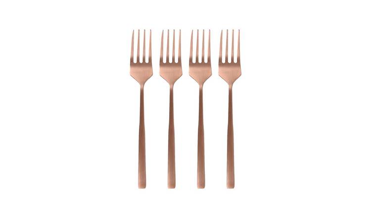 Argon Tableware Stainless Steel Cake Forks - Copper - Pack of 4