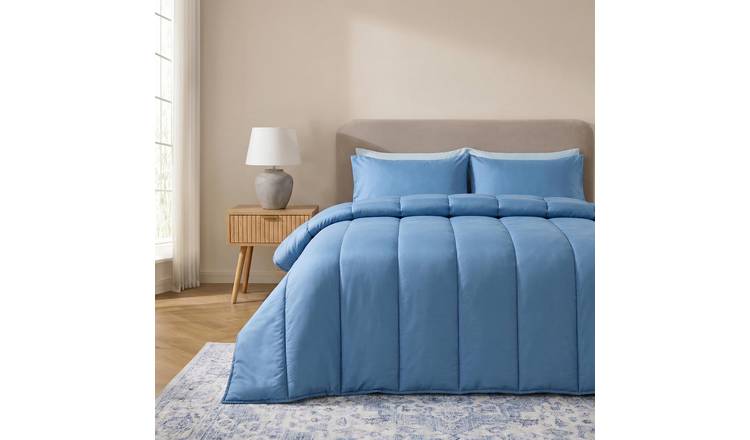 OHS Coverless 10.5 Tog Duvet Set Quilted Bedding - Blue  -  Single