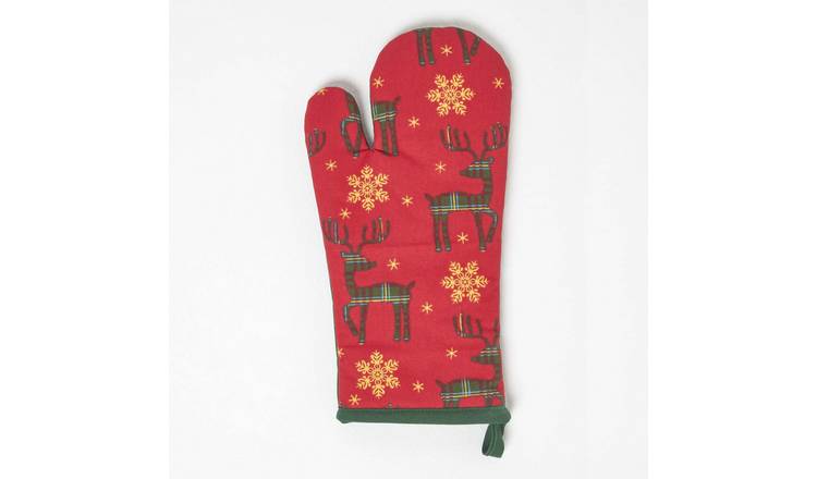 Homescapes Red Reindeer Oven Glove - Red Reindeer