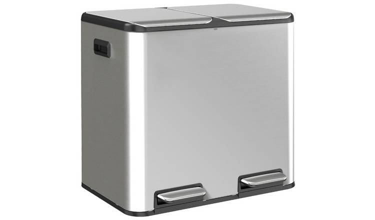 HOMCOM 2 x 20L Double Stainless Steel Pedal Rubbish Bin - Silver Tone