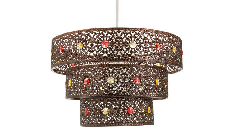 Happy Homewares Bronze Antique Acrylic Gem Moroccan Triple Pendant Shade - 30cm