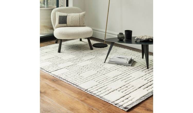 Mega Flooring White Modern Chequered Rug - 120 x 170cm