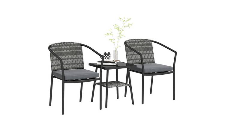 Outsunny 3 Piece Rattan Garden Bistro Set for Outdoor Patio - Grey