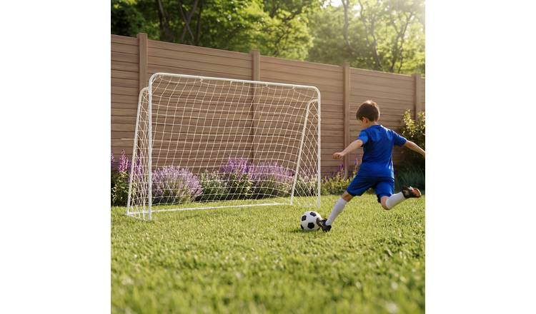 Charles Bentley 7ft x 5ft Metal Football Goal Posts & Net - White
