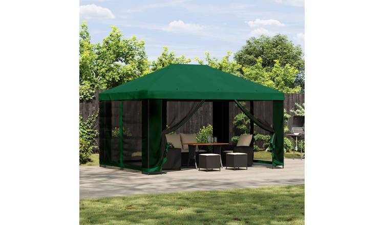 Walplus 4 x 3 m Polyester Steel Garden Gazebo with Sidewalls - Green