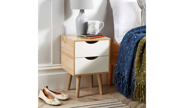 Home Source Boden 2 Drawer Bedside Table - Oak