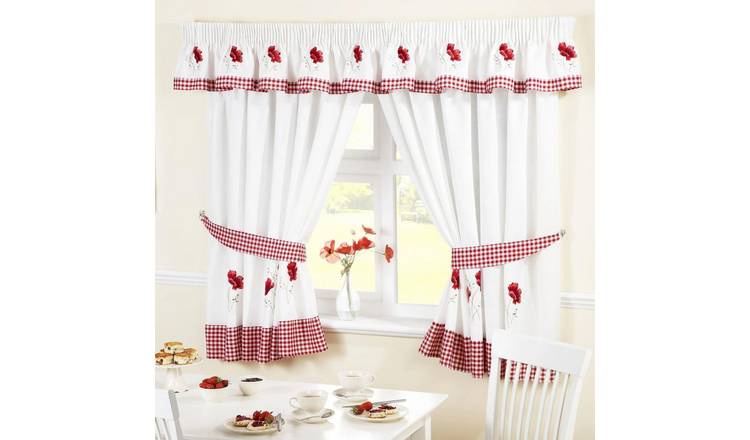 Alan Symonds Poppies Pencil Pleat Curtains - Red - 117 x 107cm