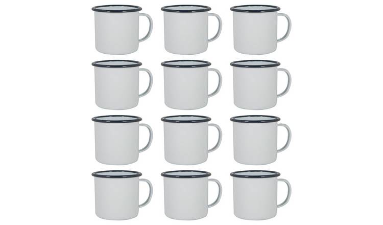 Argon Tableware White Enamel Mugs - 375ml - Navy - Pack of 12