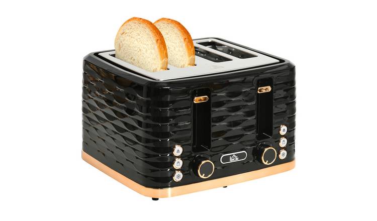 HOMCOM 4 Slice Toaster with 7 Browning Levels and Water Ripple Effect - Black