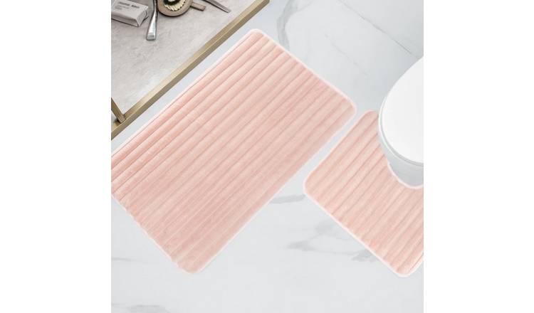 New Edge Blinds Ribbed Bath Mat & Pedestal Set - Pink
