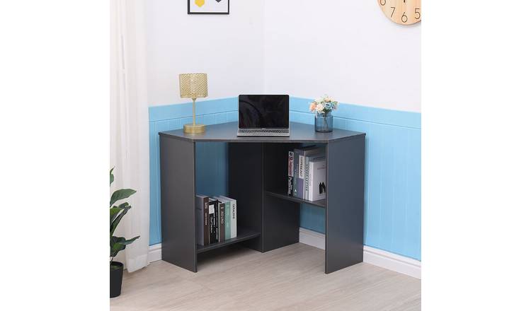 Home Source Wellington Compact Corner Desk with 2 Storage Shelves - Grey