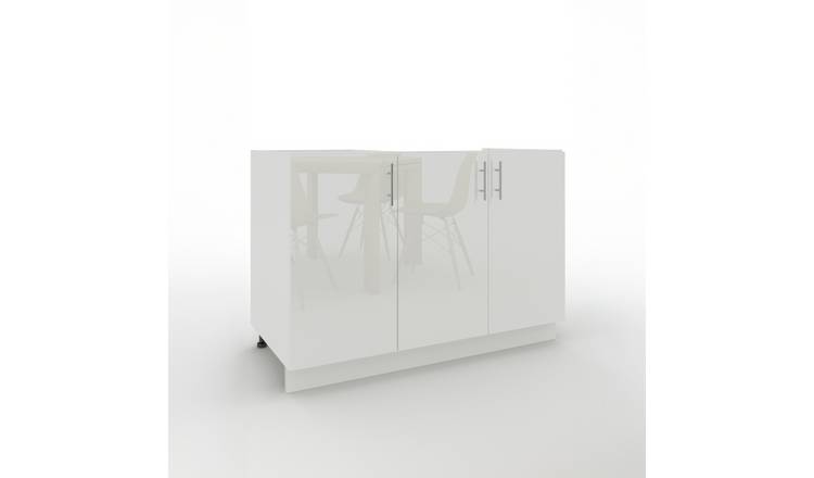 JD Greta 1200mm Adjustable Leg Sink Cabinet with 3 Doors - White Gloss