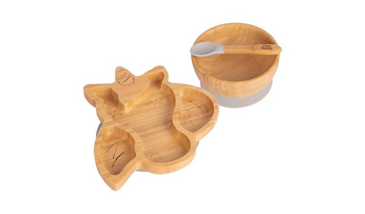 Tiny Dining Children's Bamboo Suction Unicorn Dinner Set - Grey