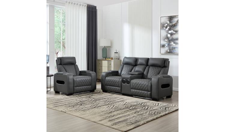 Furniture Online Capri Electric Recliner Leather 1+2 Seater Sofa Set - Charcoal