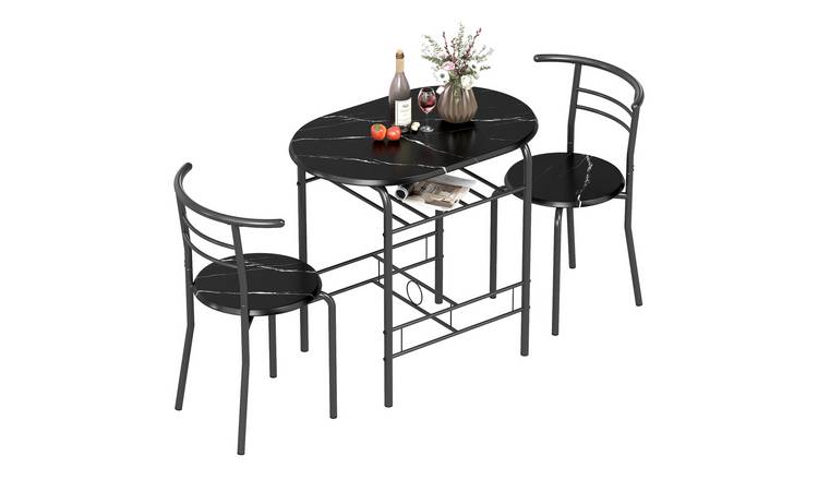 HOMCOM 3 Piece Metal Dining Table with Storage Shelf - Black