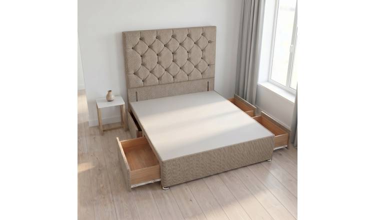 Somnior Diamante Tweed 4FT Small Double 4 Drawer Divan Bed Base - Coffee