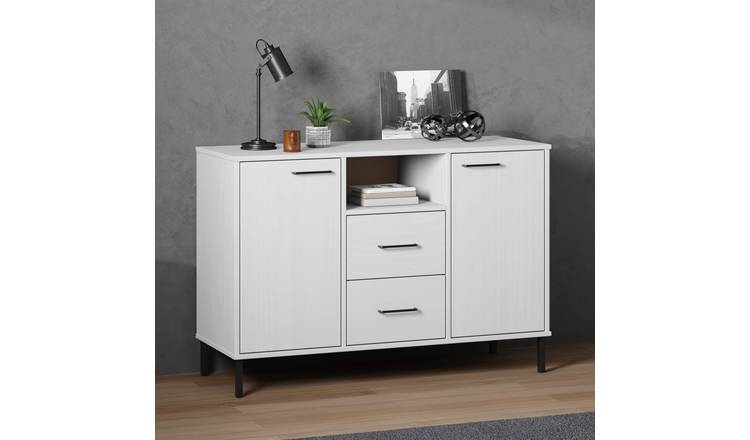 Walplus Solid Pine Wood Sideboard - White - 113 x 40 x 77 cm