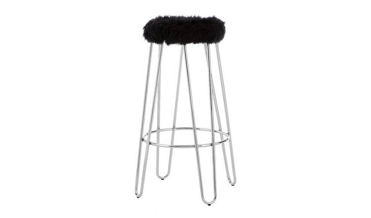 Orsina District Faux Fur Hairpin Bar Stool – Black & Chrome