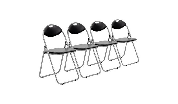 Harbour Housewares Padded Folding Chairs - Black/Silver - Pack of 4