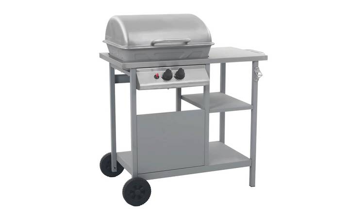 Walplus Gas BBQ Grill with 3-layer Side Table and - Silver - 92 x 53 x 96 cm