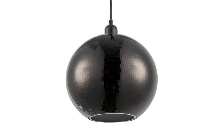 Happy Homewares Black Shiny Disco Mosaic Ball in Mirrored Pendant Shade - 25cm