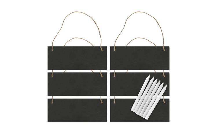 Nicola Spring Rectangle Slate Memo Boards with Rope & Chalk Pencils - Set of 6