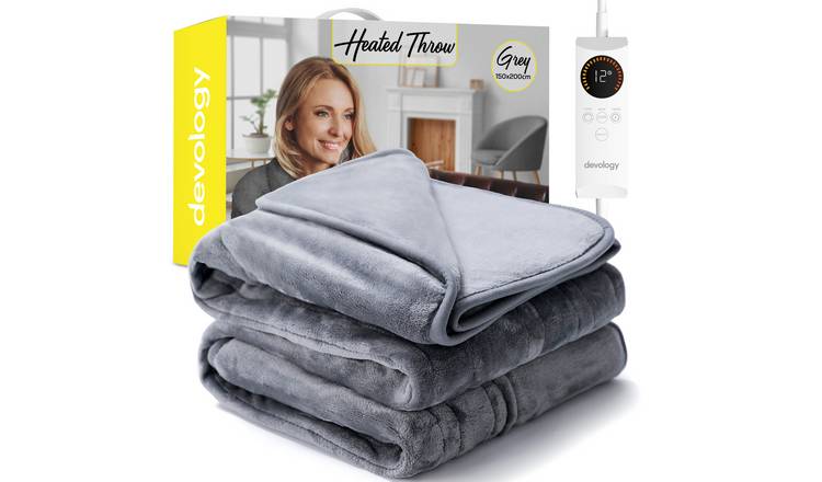Devology Grey Electric Blanket Heated Throw with 6 Settings - Double