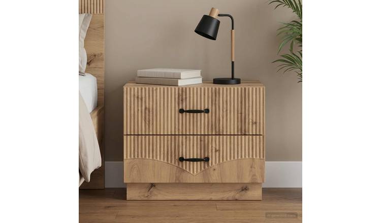 Walplus 2 Drawer Bedside Cabinet - Oak - 62 x 34.5 x 44.5 cm