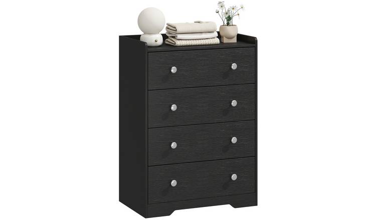 HOMCOM Modern 4 Drawer Chest - Black Wood Effect