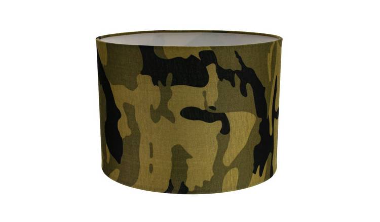 Happy Homewares Green and Black Army Camouflage Drum Lampshade - 25cm