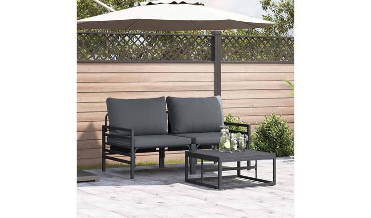 Walplus 3 Piece Metal Garden Sofa Set - Black - 77 x 18.9 cm