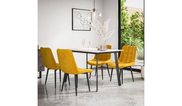 Furniture Online Haydon Nova Marble Effect Dining Table & 6 Mustard Chairs