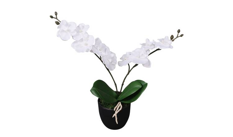 Walplus Artificial Orchid Plant with Pot - White - 30 cm