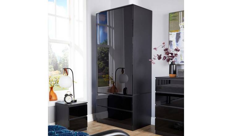Home Source Lugano 2 Door 2 Drawer Wardrobe - Black