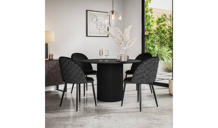 Furniture Online Arlo Raye Black Top w Blk Legs Dining Table & 4 Black Chairs