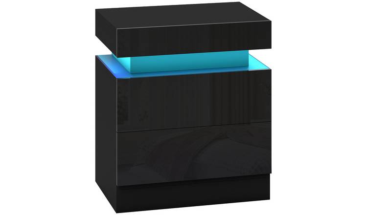 HOMCOM 2 Drawers Bedside Table with RGB LED Light - Black
