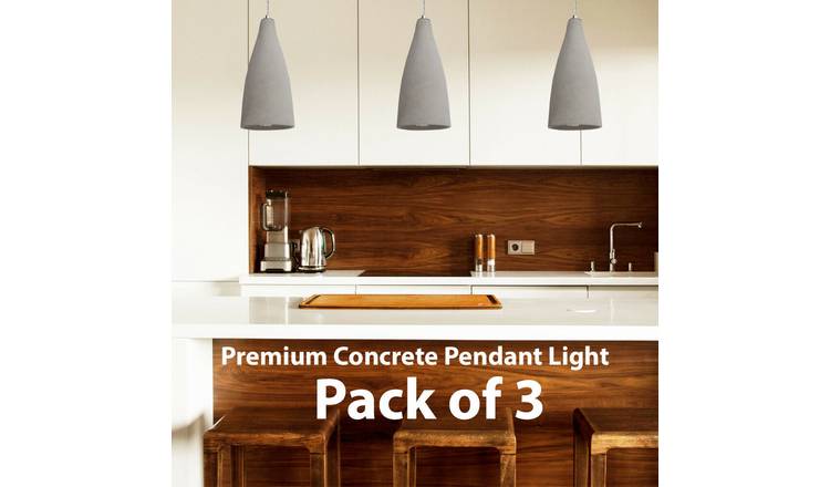 Loops Direct Pack of 3 Concrete Ceiling Pendant Light - Grey
