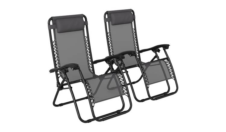 Outsunny Set of 2 Folding Reclining Zero Gravity Chairs – Grey