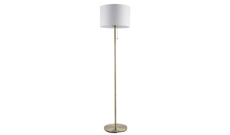 Happy Homewares Antique Brass with Pull Switch and Cotton Floor Lamp - 35cm
