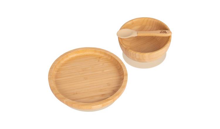 Tiny Dining 3pc Round Bamboo Suction Dinner Set - Beige