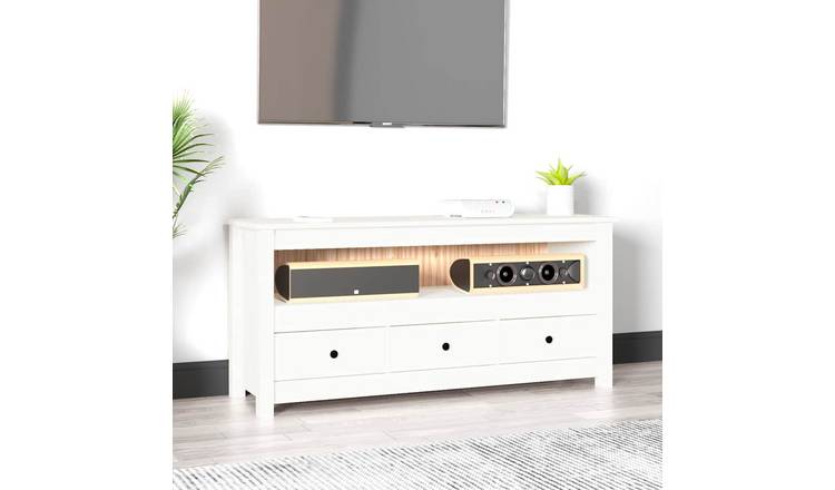 Walplus Solid Pine TV Cabinet - White - 114 x 35 x 52 cm