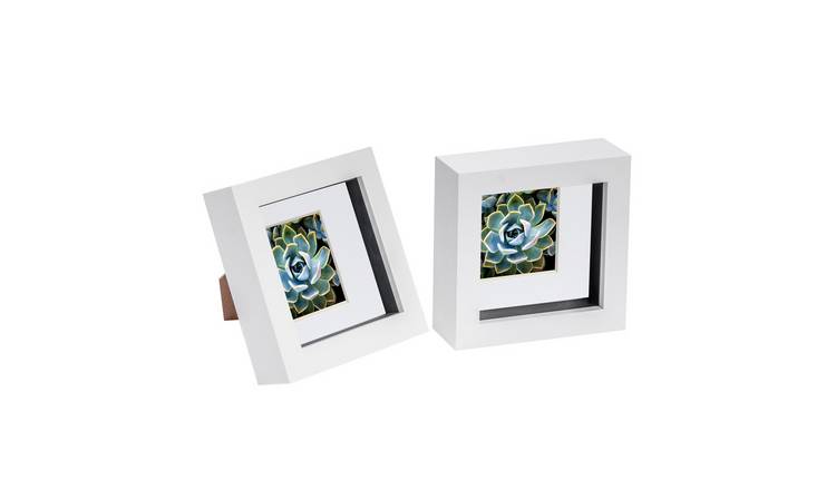 Nicola Spring 3D Box Photo Frames - 4 x 4" with Mount - Set of 2 - White