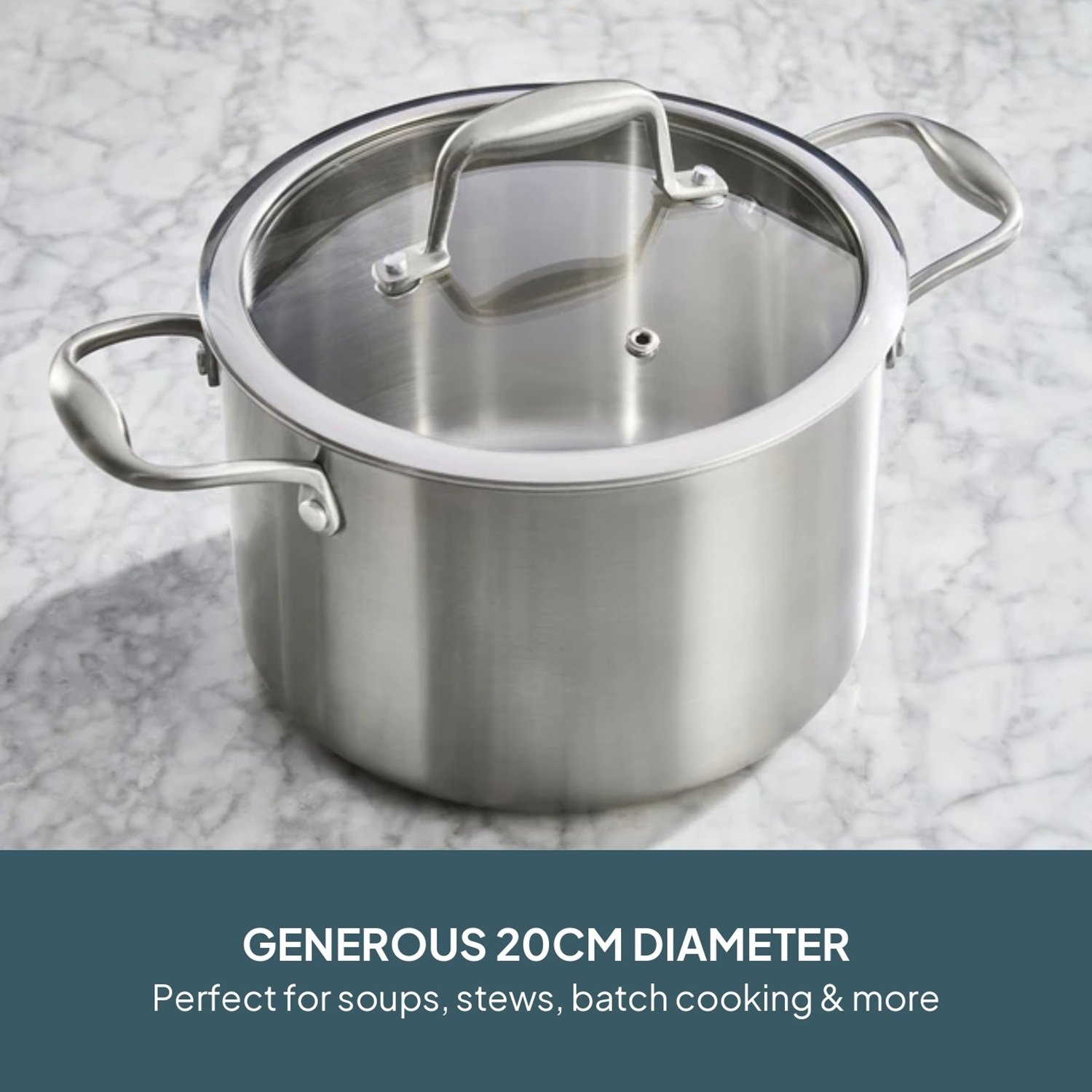 Cooks Professional Tri-Ply Stock Pot with Lid and Side Handles - 20cm - Image 2