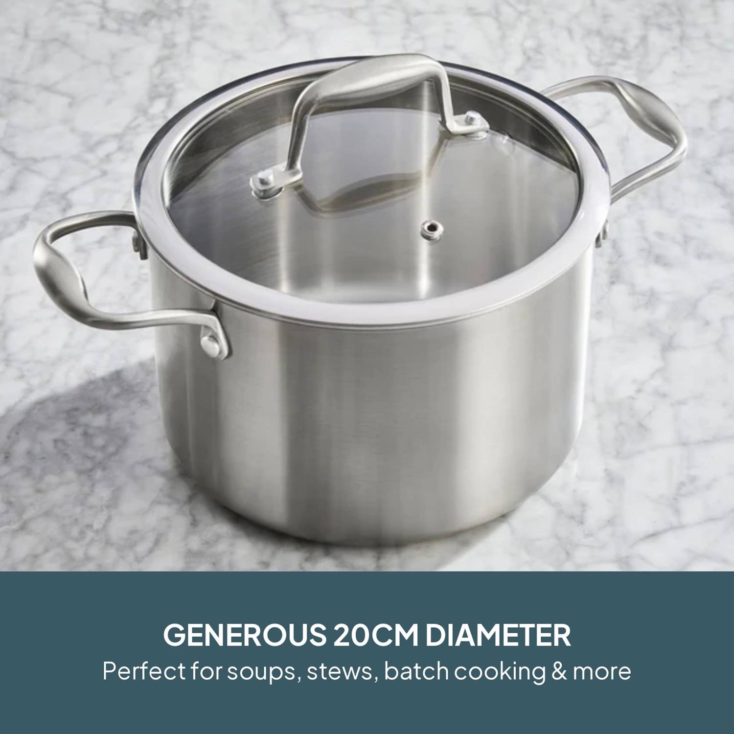 Cooks Professional Tri-Ply Stock Pot with Lid and Side Handles - 20cm - Image 2